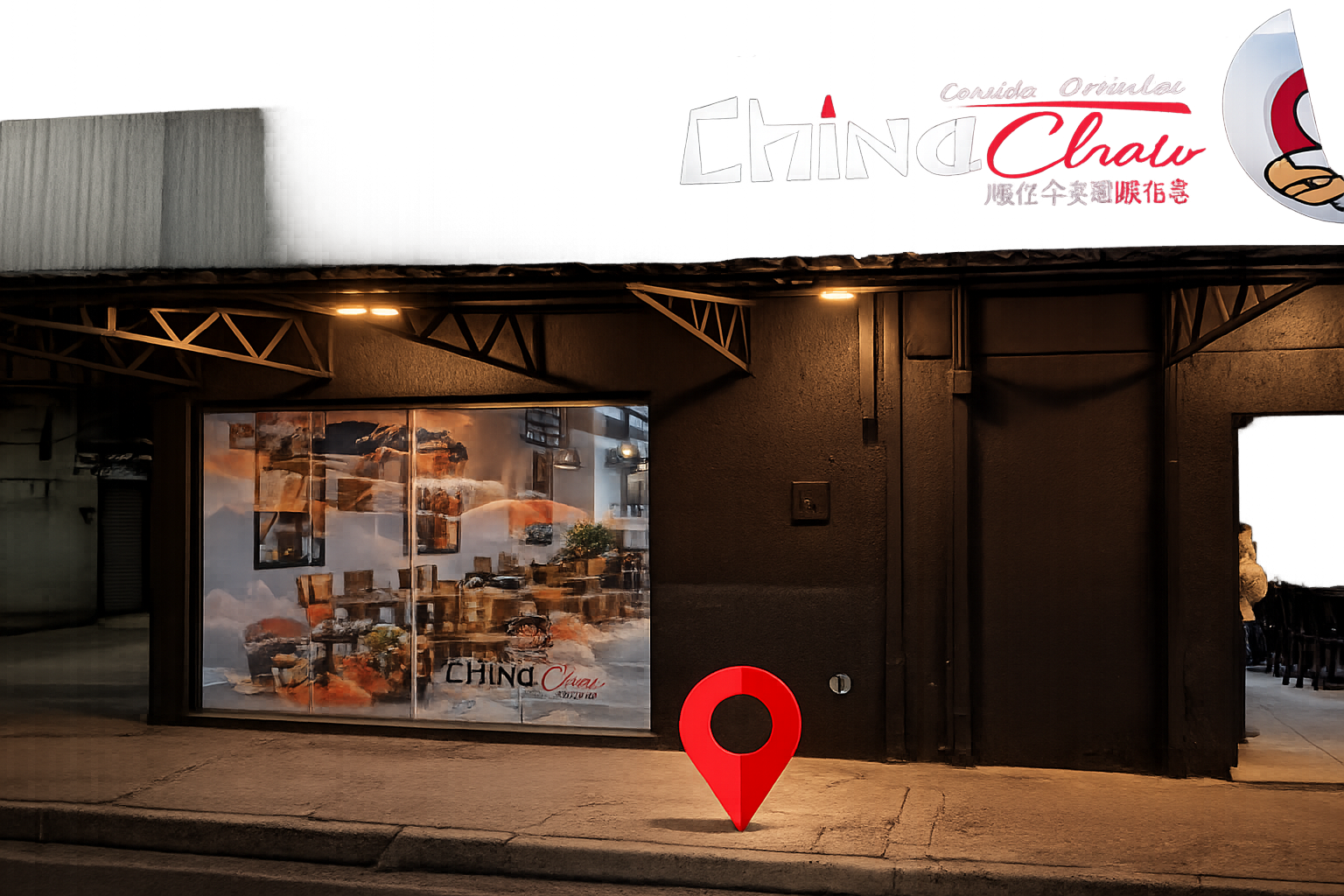 Fachada do China Chaw com marcador de localização